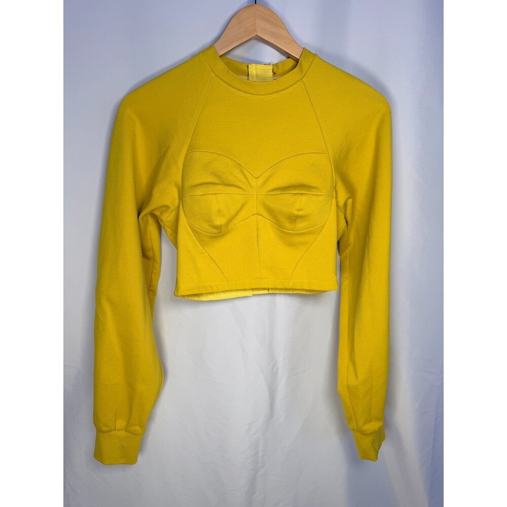 MEIMEIJ Yellow Sculptural Corset Crop Top Long Sleeve Back Zip IT 40 US 4